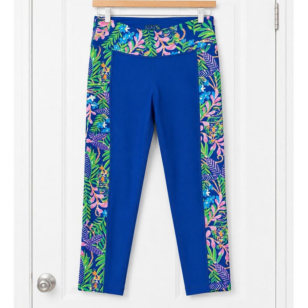 Lilly Pulitzer Luxletic Tropical Print High Rise Leggings Blue Size Small